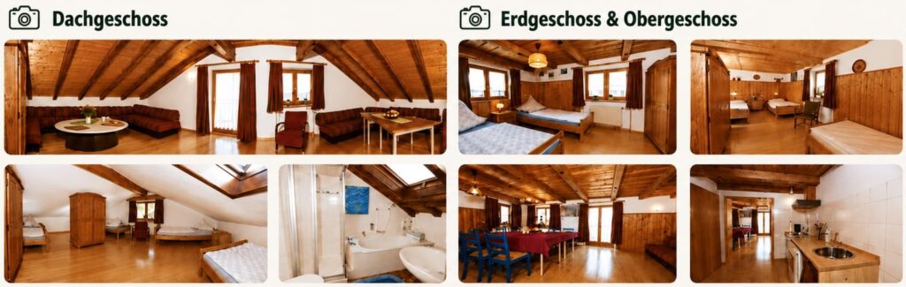Innenansichten der Ferienwohnung Haus Himmelsgleiter Allgäu mit Wohnbereich, Schlafzimmer und gemütlicher Ausstattung im Oberallgäu